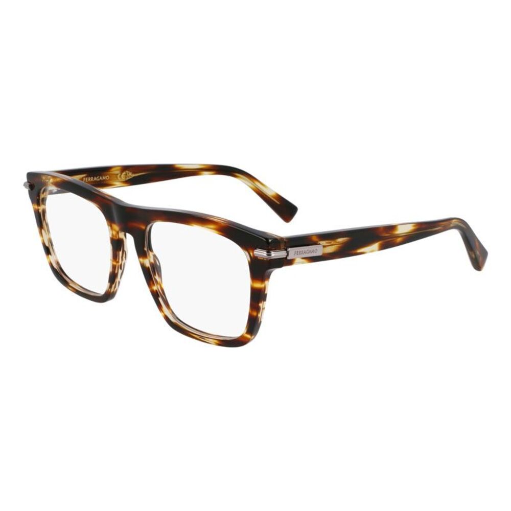 Salvatore Ferragamo Eyeglasses Square Full Rim, Striped Brown Frame and Clear